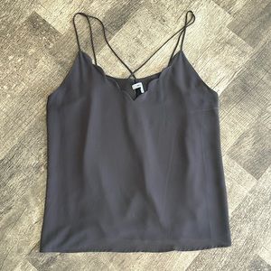 Charcoal grey strappy tank top with scallop detail